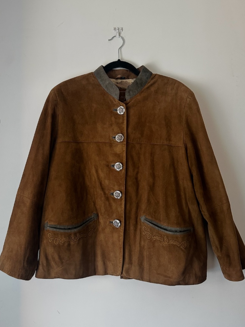 Vintage Suede Leather Jacket Alpine Western Style Embossed RRL Inspired